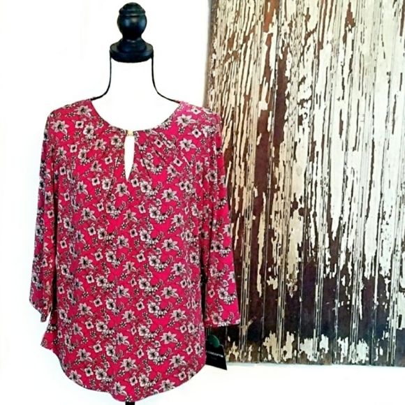 Liz Claiborne Tops - Liz Claiborne Peasant Blouse Red Floral Size MP